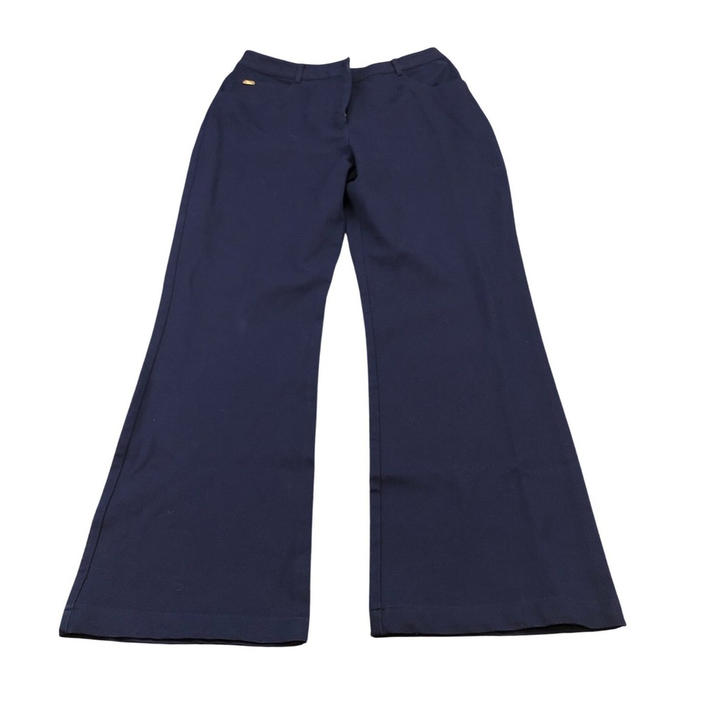 St John Sport‎ Trousers Women 10 Navy Blue Wide Leg Cotton Blend Workwear Pants